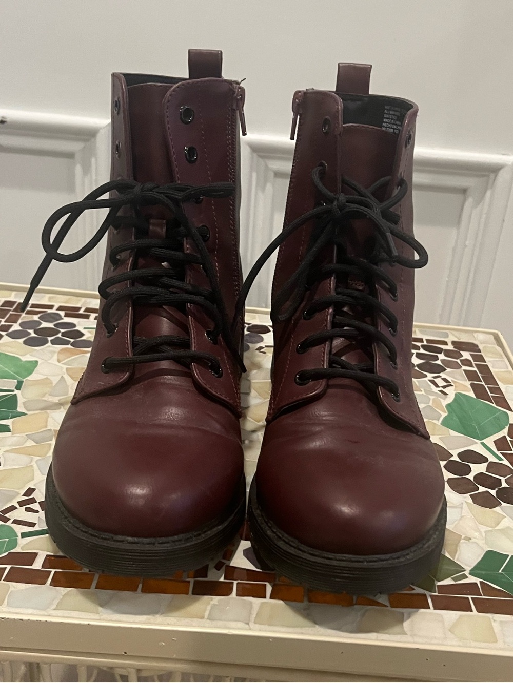 Burgundy Lace-Up Combat Boots - Picture 2 of 7